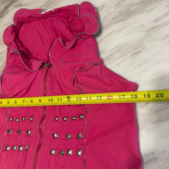 Vintage Y2K Maribelle Padded Bra Zip Ruffle Collar Detail Studded Pink Top XL - Picture 11 of 16